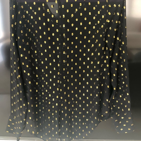 Sheer silk gold black dot blouse - Picture 5 of 6